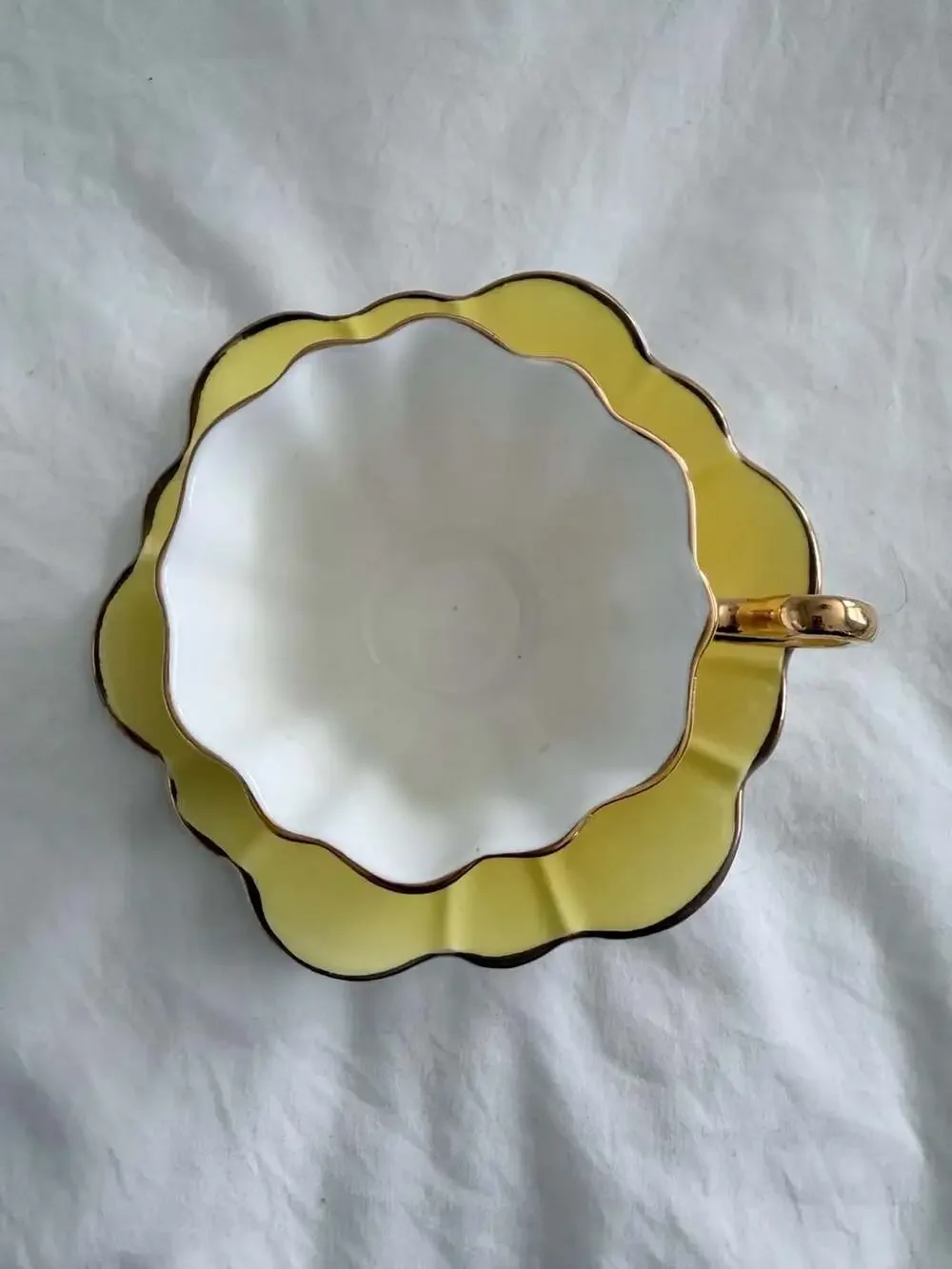 Royal Stuart Spencer Stevenson Bone China Yellow Fluted Teacup and Saucer Set